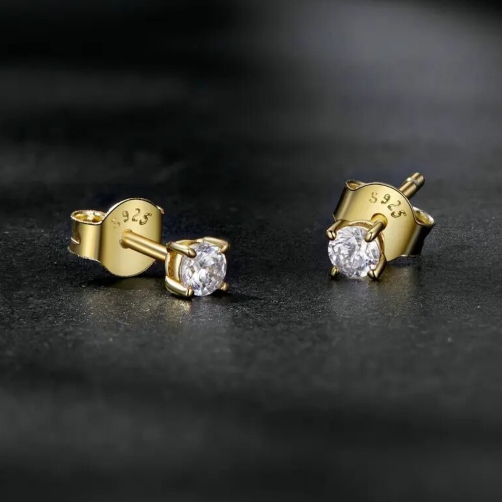 Certified .20ct. t.w. Moissanite 14kt Small Stud Gold Plated Earrings NEW